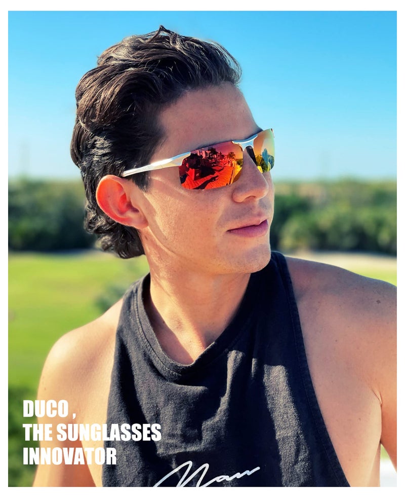 DUCO Mens Sports Polarized Sunglasses UV Protection Sunglasses for Men 8177s(Silver Frame Revo Gold Lens) - Image 2